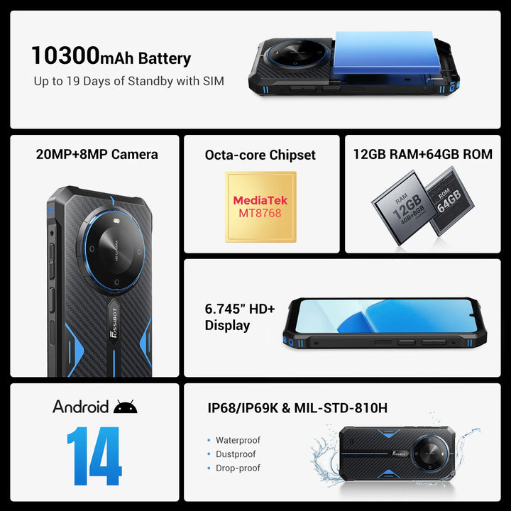FOSSiBOT F105 12GB+64GB 10300mAh Large Battery 6.745 inch
